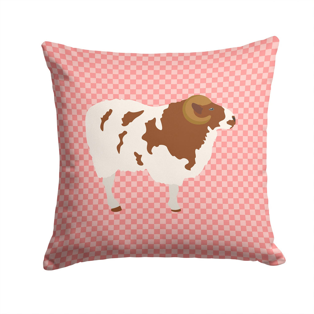 Jacob Sheep Pink Check Decorative Throw Pillow 14x14 Indoor Outdoor Accent Cushion, Fabric Cover with Insert for Sofa, Bed, Porch & Living Room