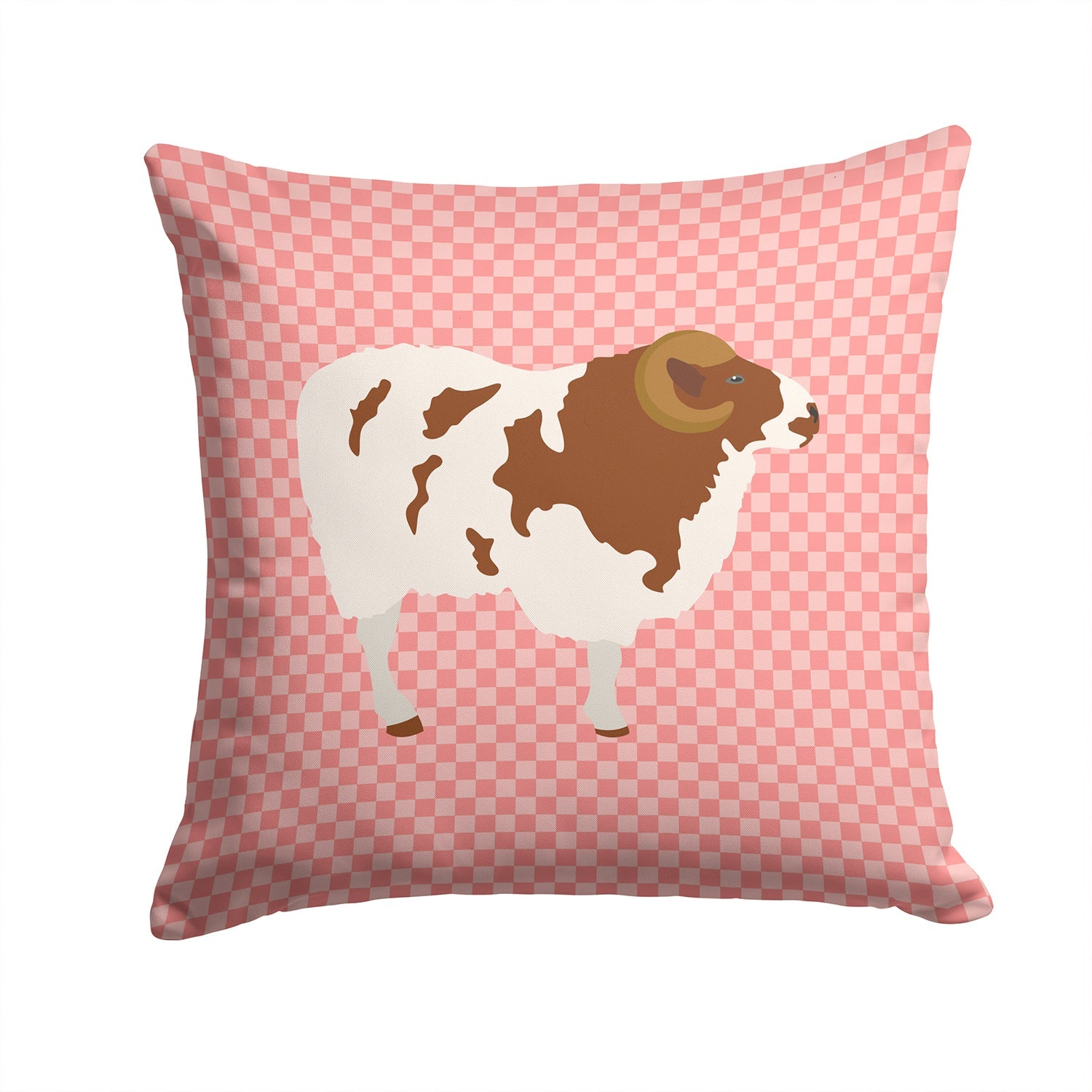 Jacob Sheep Pink Check Decorative Throw Pillow 14x14 Indoor Outdoor Accent Cushion, Fabric Cover with Insert for Sofa, Bed, Porch & Living Room