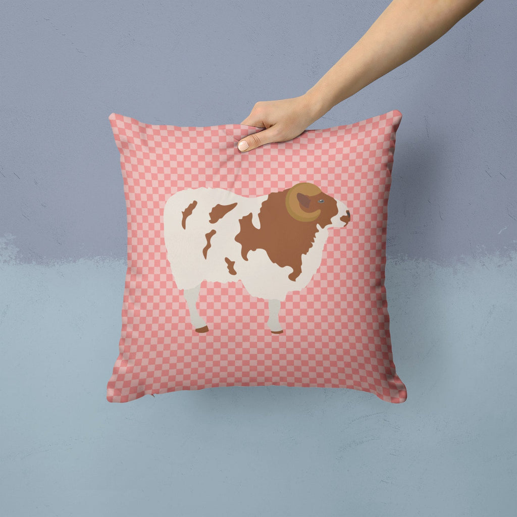 Jacob Sheep Pink Check Decorative Throw Pillow 14x14 Indoor Outdoor Accent Cushion, Fabric Cover with Insert for Sofa, Bed, Porch & Living Room