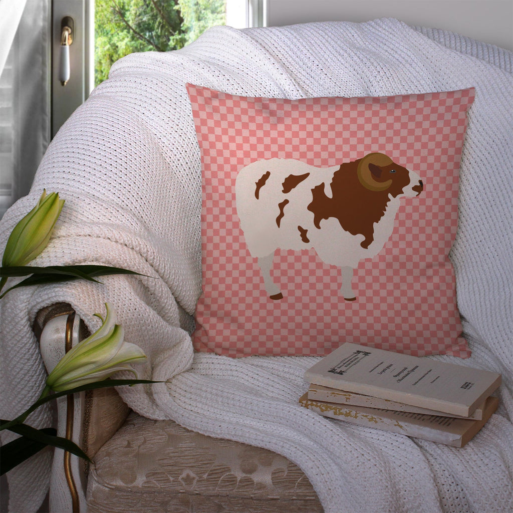 Jacob Sheep Pink Check Decorative Throw Pillow 14x14 Indoor Outdoor Accent Cushion, Fabric Cover with Insert for Sofa, Bed, Porch & Living Room