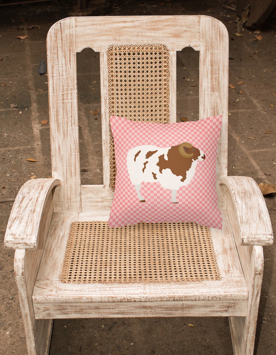 Jacob Sheep Pink Check Decorative Throw Pillow 18x18 Indoor Outdoor Accent Cushion, Fabric Cover with Insert for Sofa, Bed, Porch & Living Room
