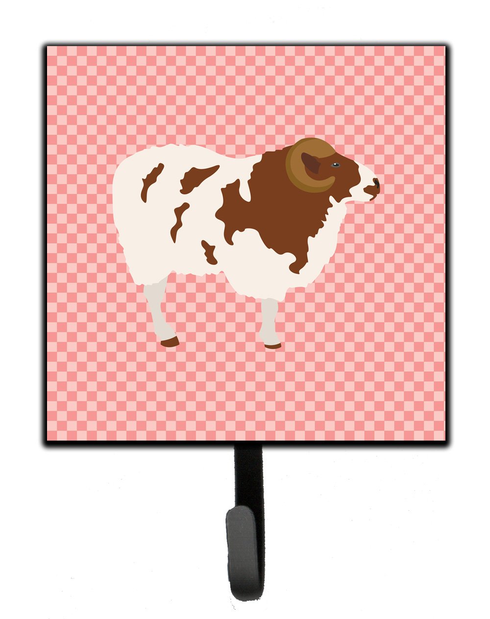 Jacob Sheep Pink Check Leash or Key Holder Wall Hooks, Key Hooks Holder, Coat Rack Wall Mount, Coat Hooks, Hooks for Hanging Keys, Towels, Aprons, Leashes