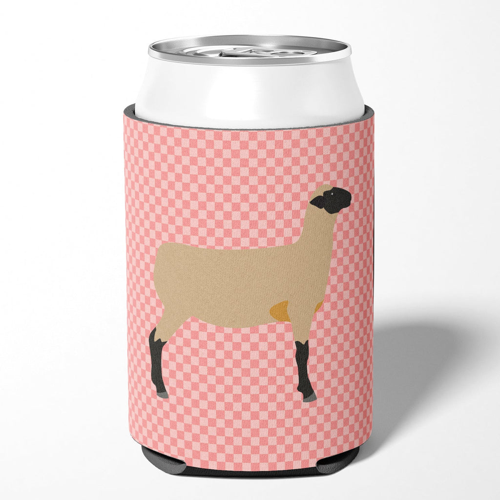 Hampshire Down Sheep Pink Check Can or Bottle Hugger Cooler Sleeve for Standard 12 oz Cans, Insulated Foam Beer & Soda Can Hugger Reusable