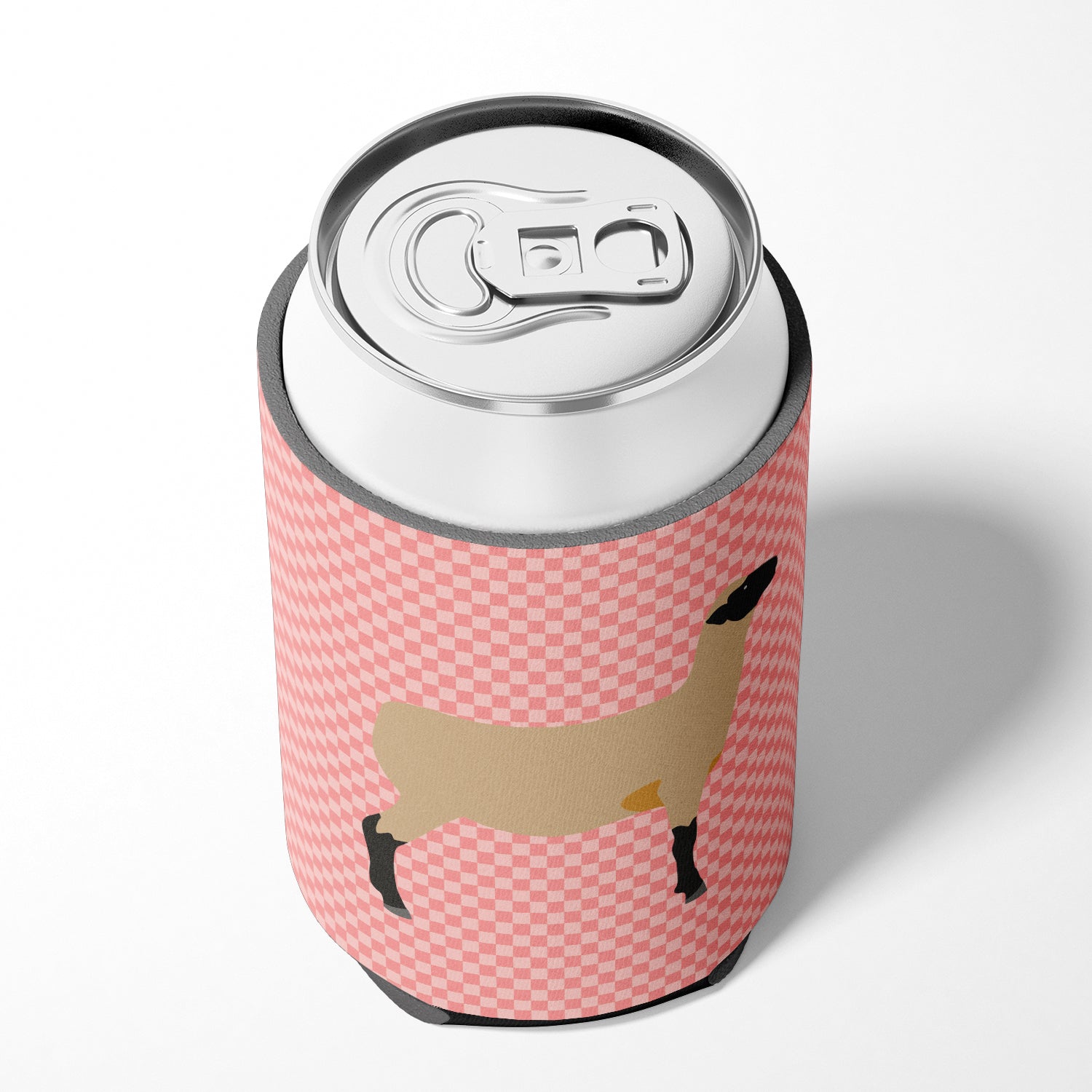 Hampshire Down Sheep Pink Check Can or Bottle Hugger Cooler Sleeve for Standard 12 oz Cans, Insulated Foam Beer & Soda Can Hugger Reusable