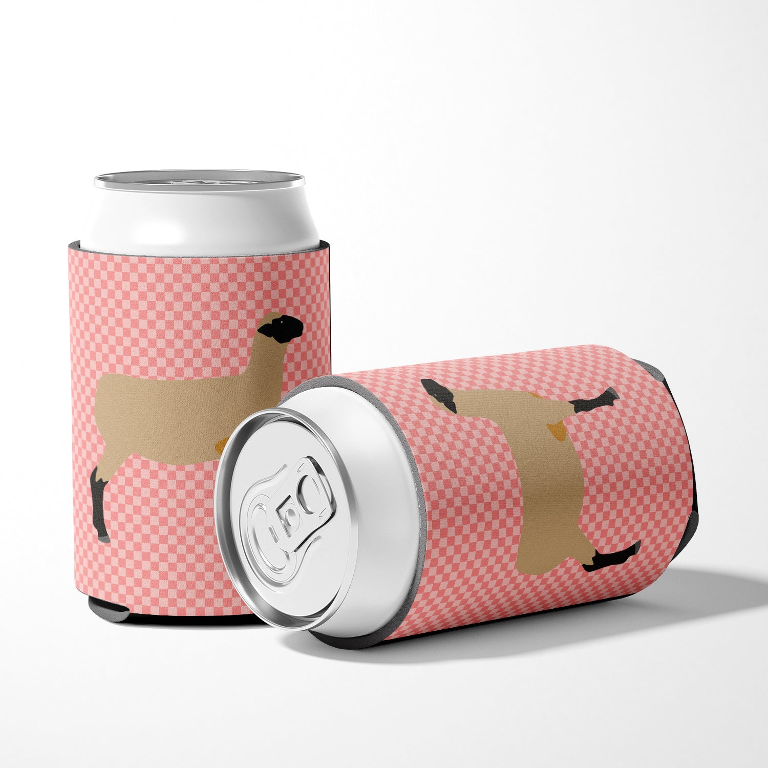 Hampshire Down Sheep Pink Check Can or Bottle Hugger Cooler Sleeve for Standard 12 oz Cans, Insulated Foam Beer & Soda Can Hugger Reusable