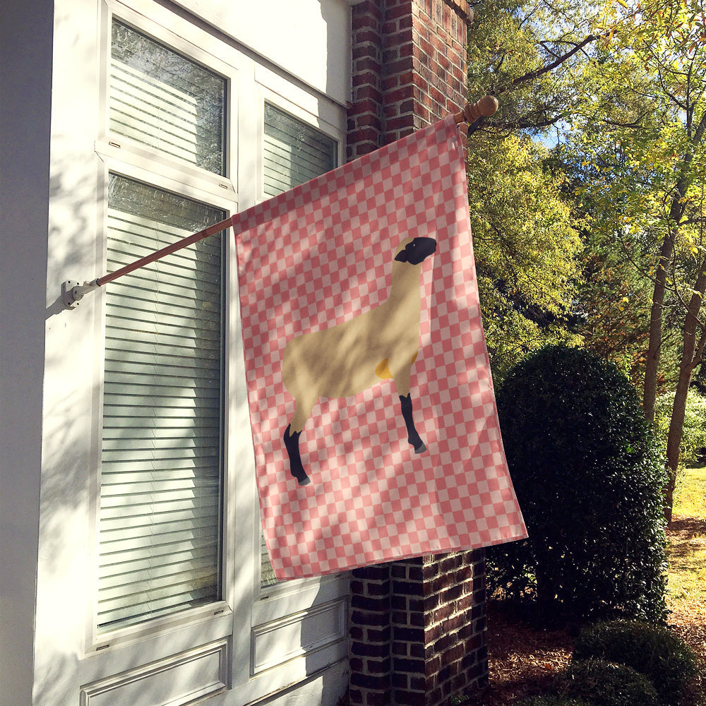 Hampshire Down Sheep Pink Check House Flag 28x40 Porch Sleeve Pole Decorative Outside Yard Banner Artwork Wall Hanging, Polyester