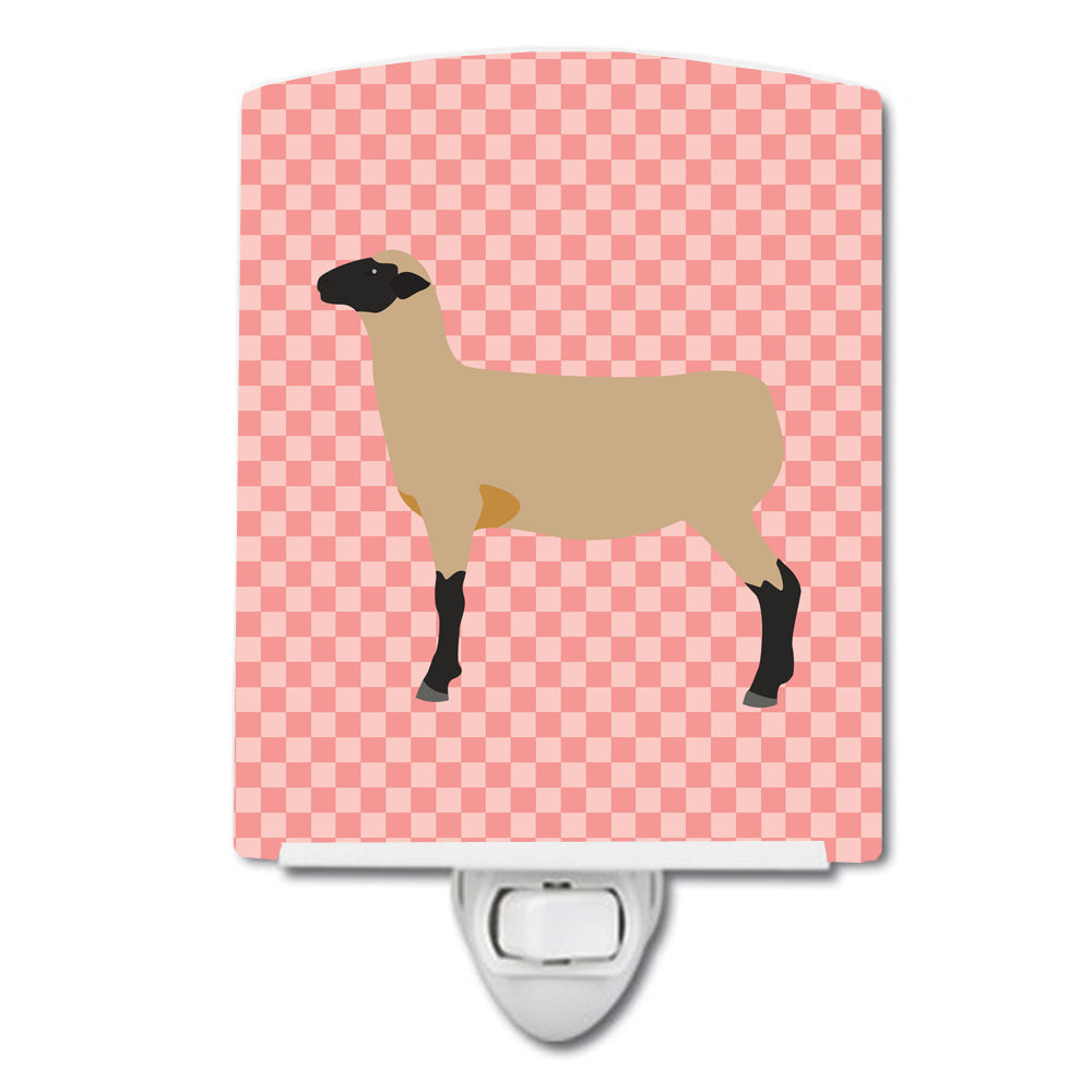 Hampshire Down Sheep Pink Check Ceramic Night Light Compact, UL-Certified, Ideal for Bedroom, Bathroom, Nursery, Hallway, Kitchen, 6x4x3, Multicolor