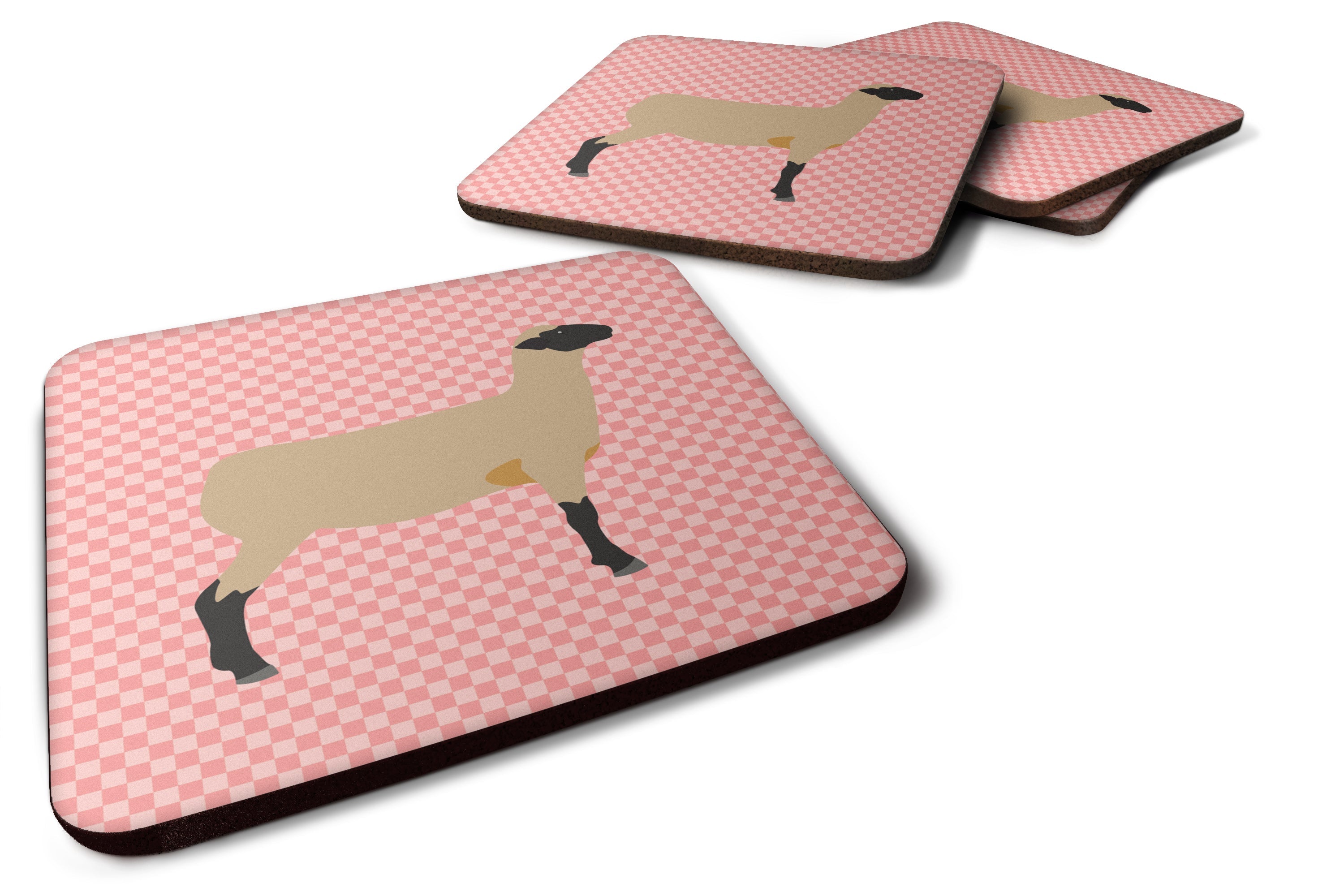 Hampshire Down Sheep Pink Check Foam Coasters Set of 4 Cup Coasters for Indoor Outdoor, Tabletop Protection, Anti Slip, Mouse pad Material