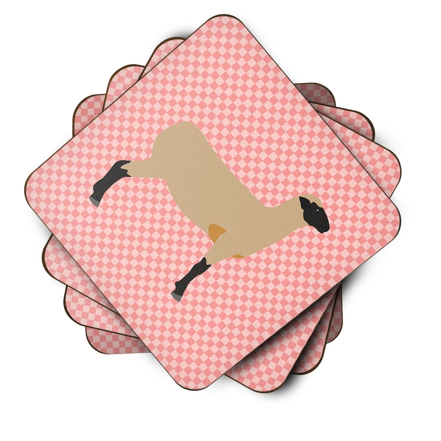 Hampshire Down Sheep Pink Check Foam Coasters Set of 4 Cup Coasters for Indoor Outdoor, Tabletop Protection, Anti Slip, Mouse pad Material