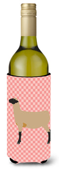 Hampshire Down Sheep Pink Check Wine Bottle Hugger Gift Sleeve for Standard 750 ml Bottles, Insulated Reusable Also Fits Mini Shot & Pint Bottles