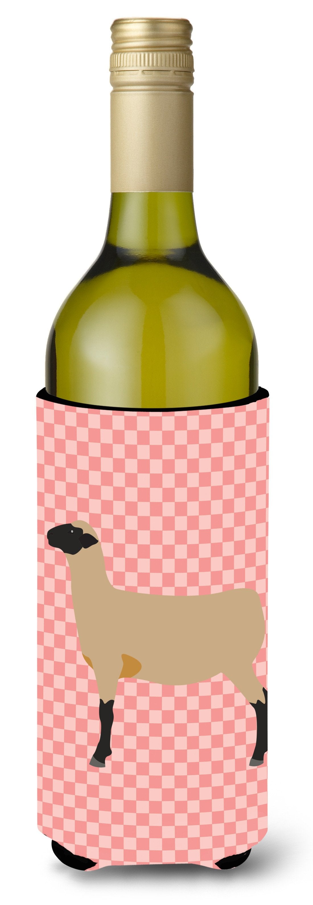 Hampshire Down Sheep Pink Check Wine Bottle Hugger Gift Sleeve for Standard 750 ml Bottles, Insulated Reusable Also Fits Mini Shot & Pint Bottles