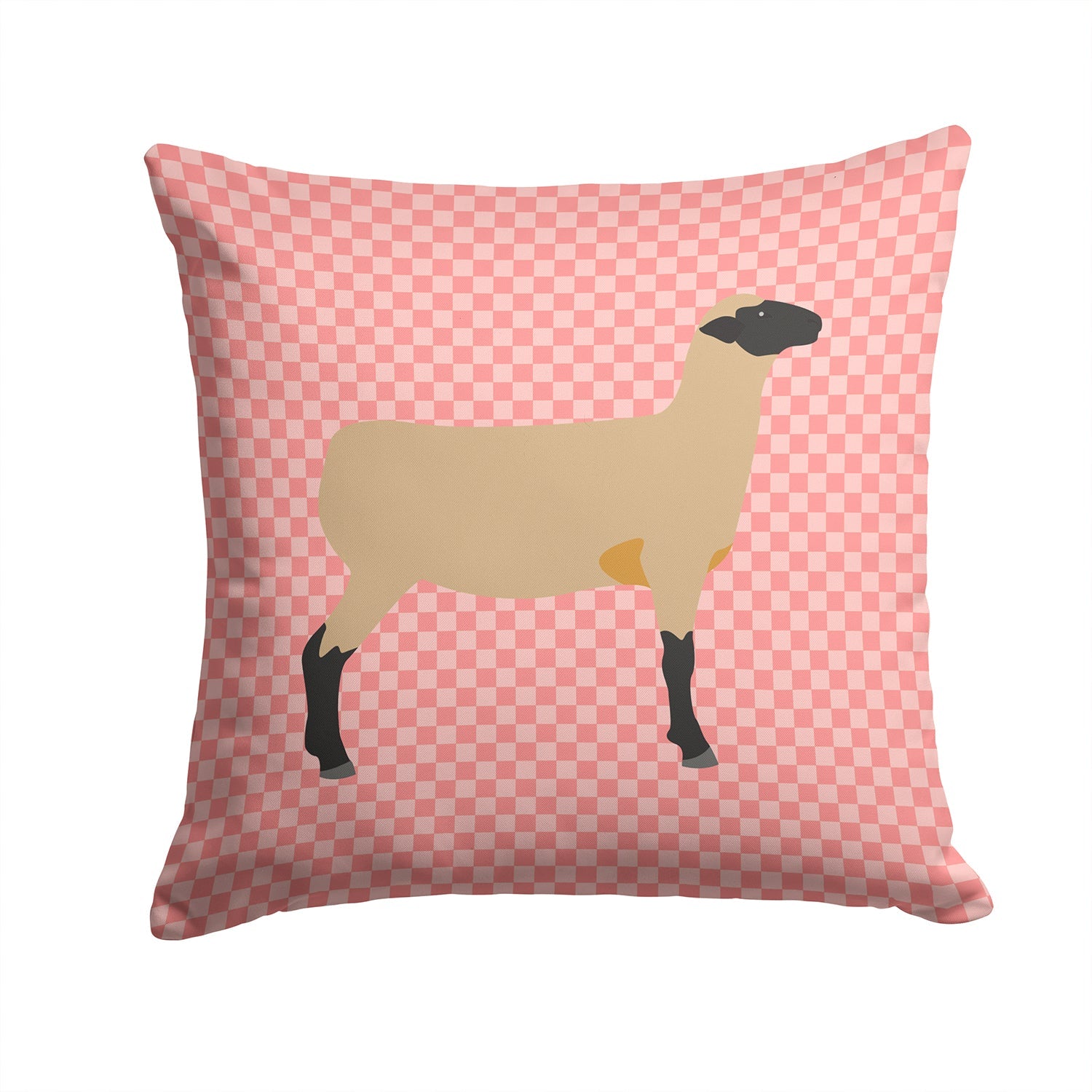 Hampshire Down Sheep Pink Check Decorative Throw Pillow 14x14 Indoor Outdoor Accent Cushion, Fabric Cover with Insert for Sofa, Bed, Porch & Living Room