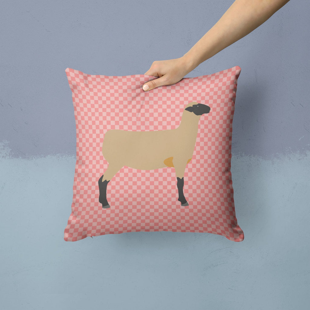 Hampshire Down Sheep Pink Check Decorative Throw Pillow 14x14 Indoor Outdoor Accent Cushion, Fabric Cover with Insert for Sofa, Bed, Porch & Living Room