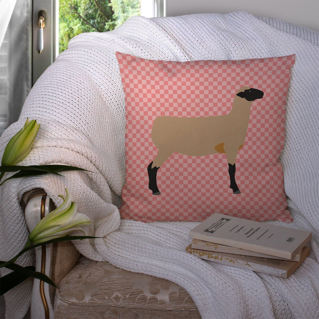 Hampshire Down Sheep Pink Check Decorative Throw Pillow 14x14 Indoor Outdoor Accent Cushion, Fabric Cover with Insert for Sofa, Bed, Porch & Living Room