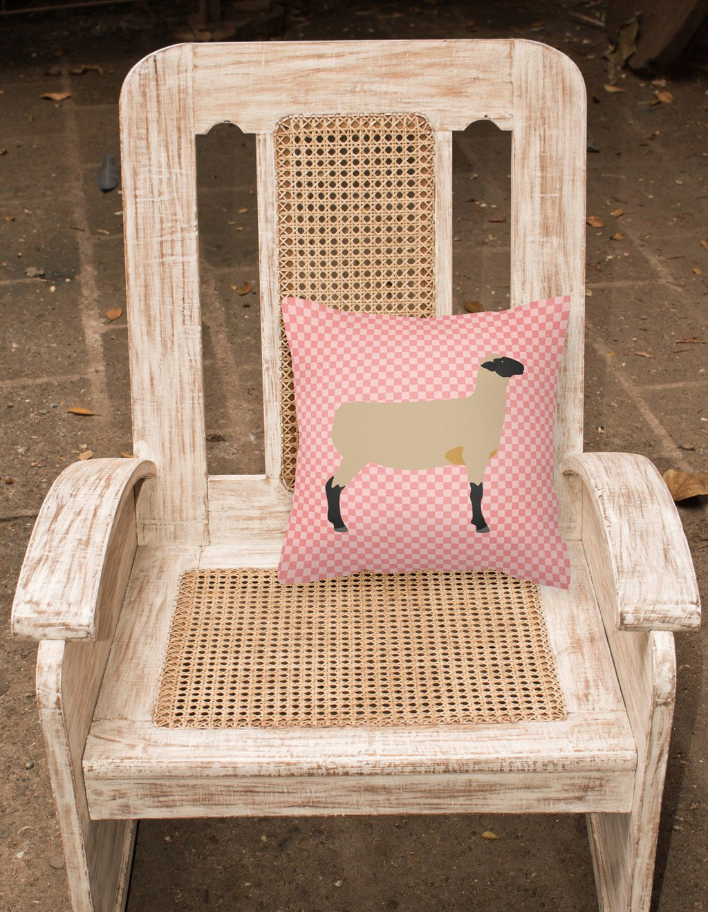 Hampshire Down Sheep Pink Check Decorative Throw Pillow 18x18 Indoor Outdoor Accent Cushion, Fabric Cover with Insert for Sofa, Bed, Porch & Living Room