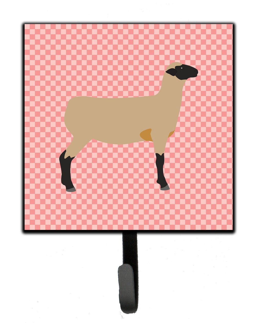 Hampshire Down Sheep Pink Check Leash or Key Holder Wall Hooks, Key Hooks Holder, Coat Rack Wall Mount, Coat Hooks, Hooks for Hanging Keys, Towels, Aprons, Leashes