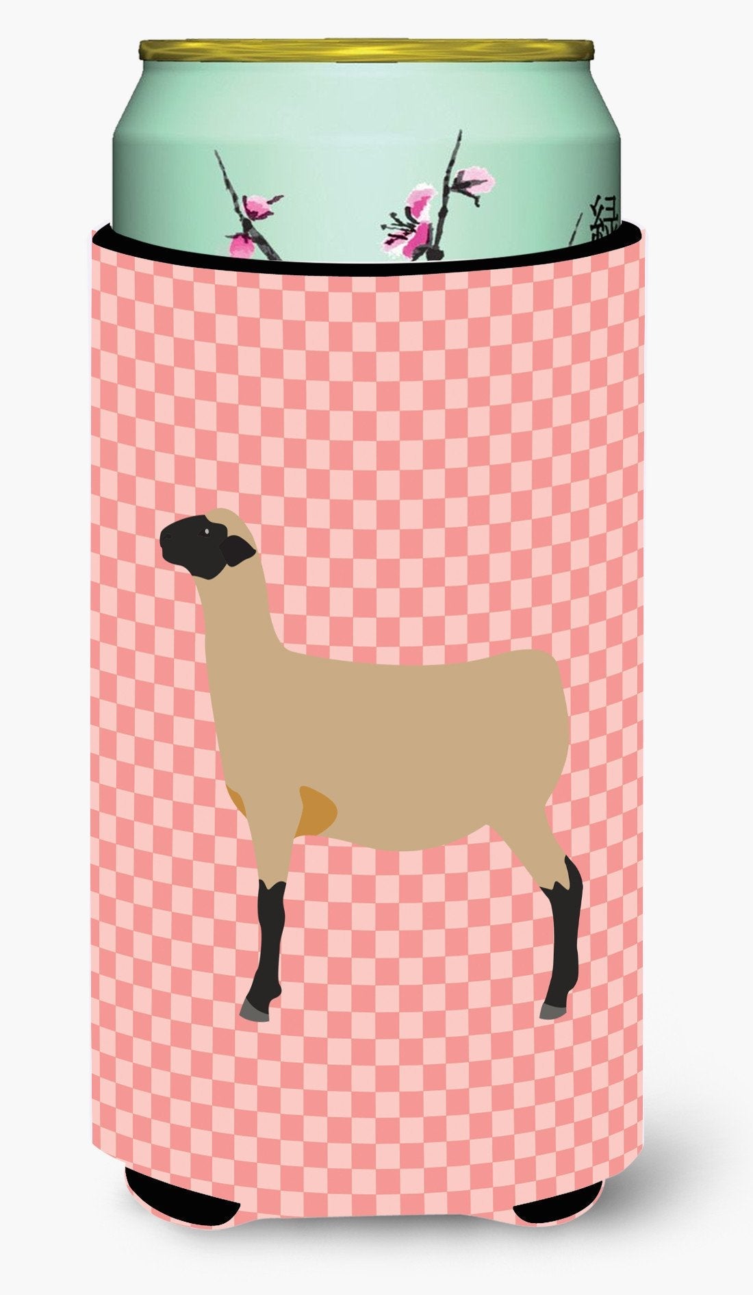 Hampshire Down Sheep Pink Check Tall Boy Hugger Can Cooler Sleeve Machine Washable Drink Collapsible Insulator Beverage Insulated Holder