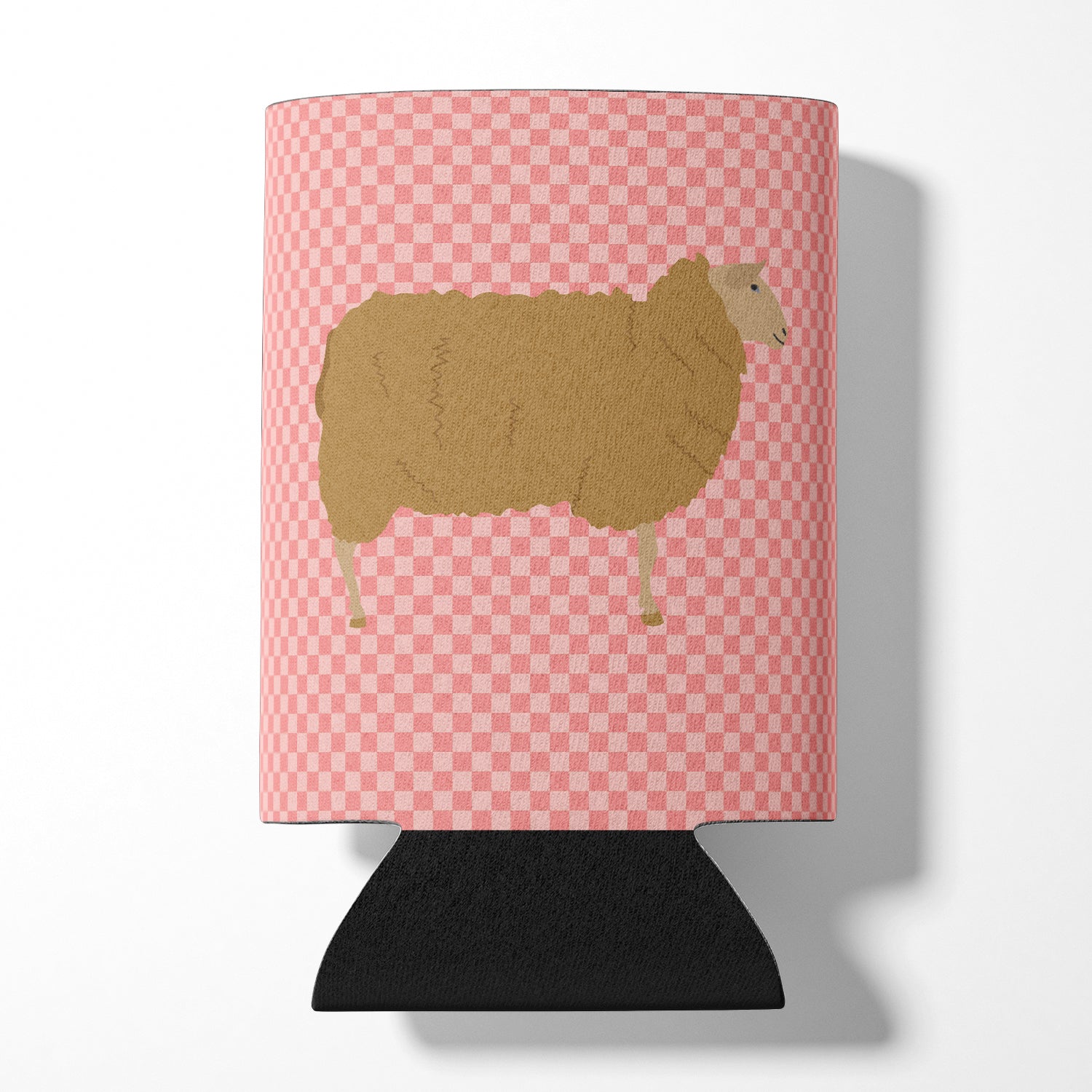 East Friesian Sheep Pink Check Can or Bottle Hugger Cooler Sleeve for Standard 12 oz Cans, Insulated Foam Beer & Soda Can Hugger Reusable