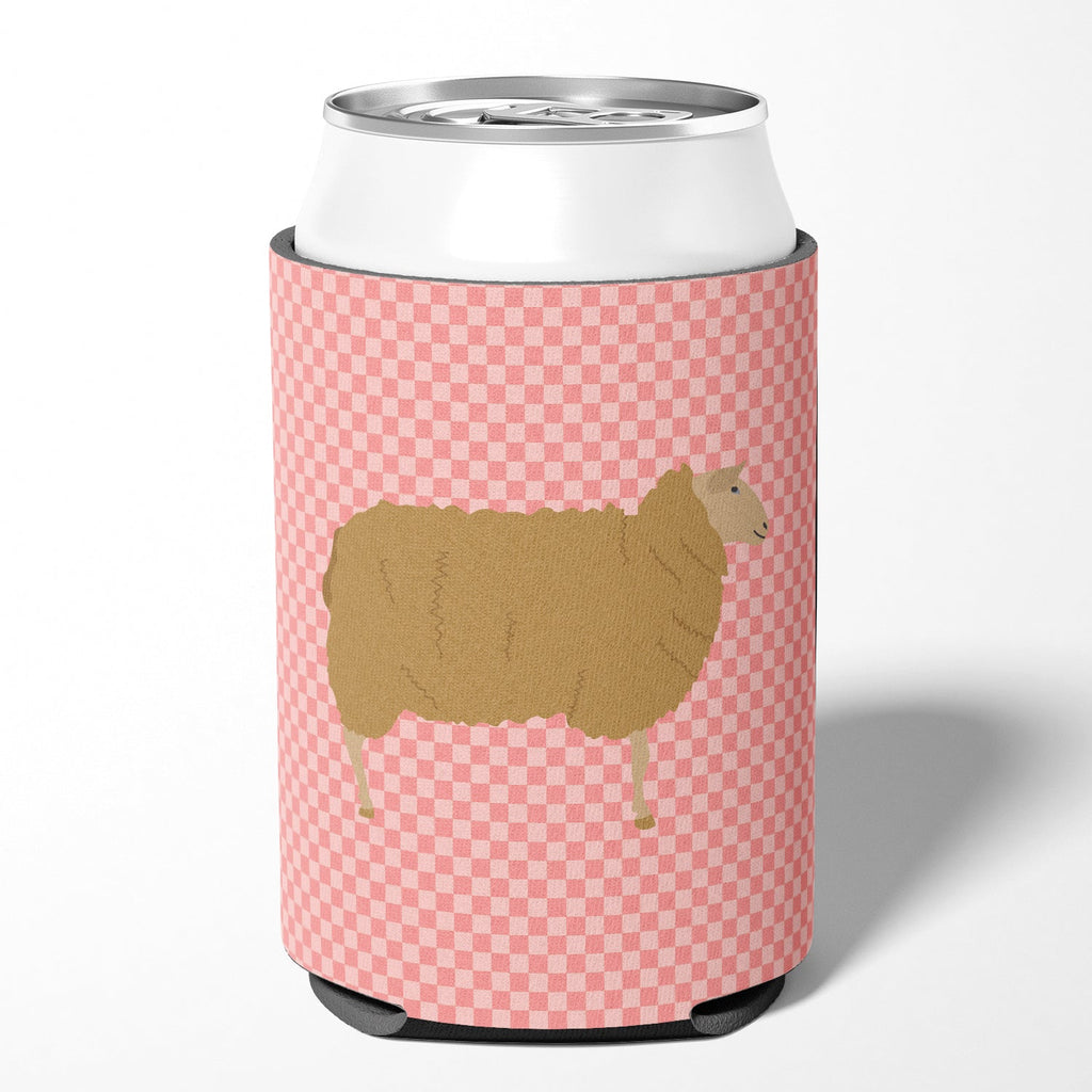 East Friesian Sheep Pink Check Can or Bottle Hugger Cooler Sleeve for Standard 12 oz Cans, Insulated Foam Beer & Soda Can Hugger Reusable