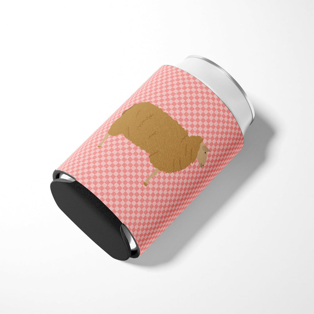 East Friesian Sheep Pink Check Can or Bottle Hugger Cooler Sleeve for Standard 12 oz Cans, Insulated Foam Beer & Soda Can Hugger Reusable