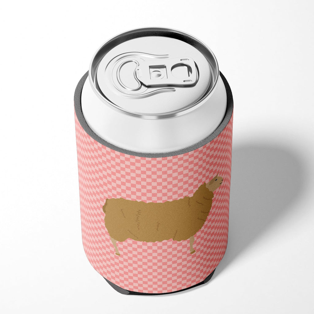 East Friesian Sheep Pink Check Can or Bottle Hugger Cooler Sleeve for Standard 12 oz Cans, Insulated Foam Beer & Soda Can Hugger Reusable