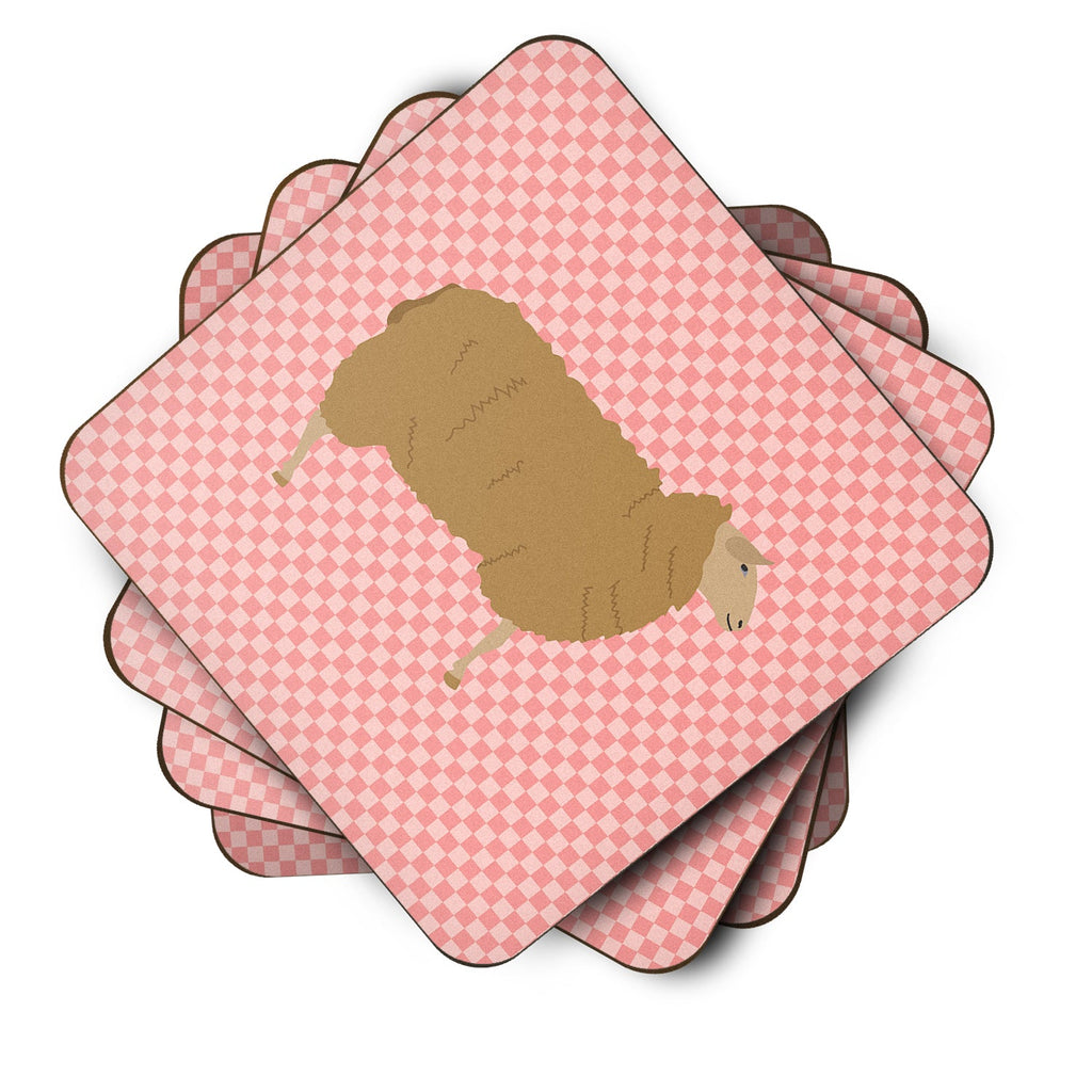 East Friesian Sheep Pink Check Foam Coasters Set of 4 Cup Coasters for Indoor Outdoor, Tabletop Protection, Anti Slip, Mouse pad Material