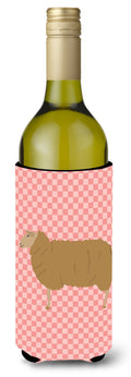 East Friesian Sheep Pink Check Wine Bottle Hugger Gift Sleeve for Standard 750 ml Bottles, Insulated Reusable Also Fits Mini Shot & Pint Bottles