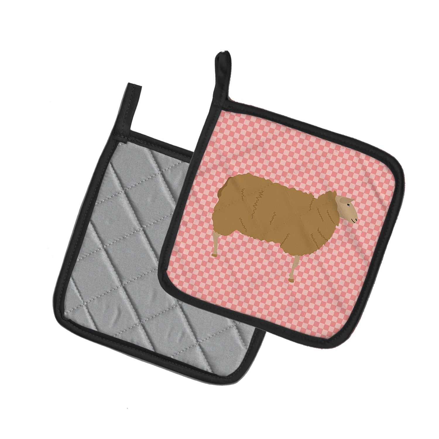 East Friesian Sheep Pink Check Pot Holder Set of 2 Heat Resistant Quilted Hot Pads 7.5 x 7.5 Inch, Insulated Kitchen Trivets for Cooking & Baking