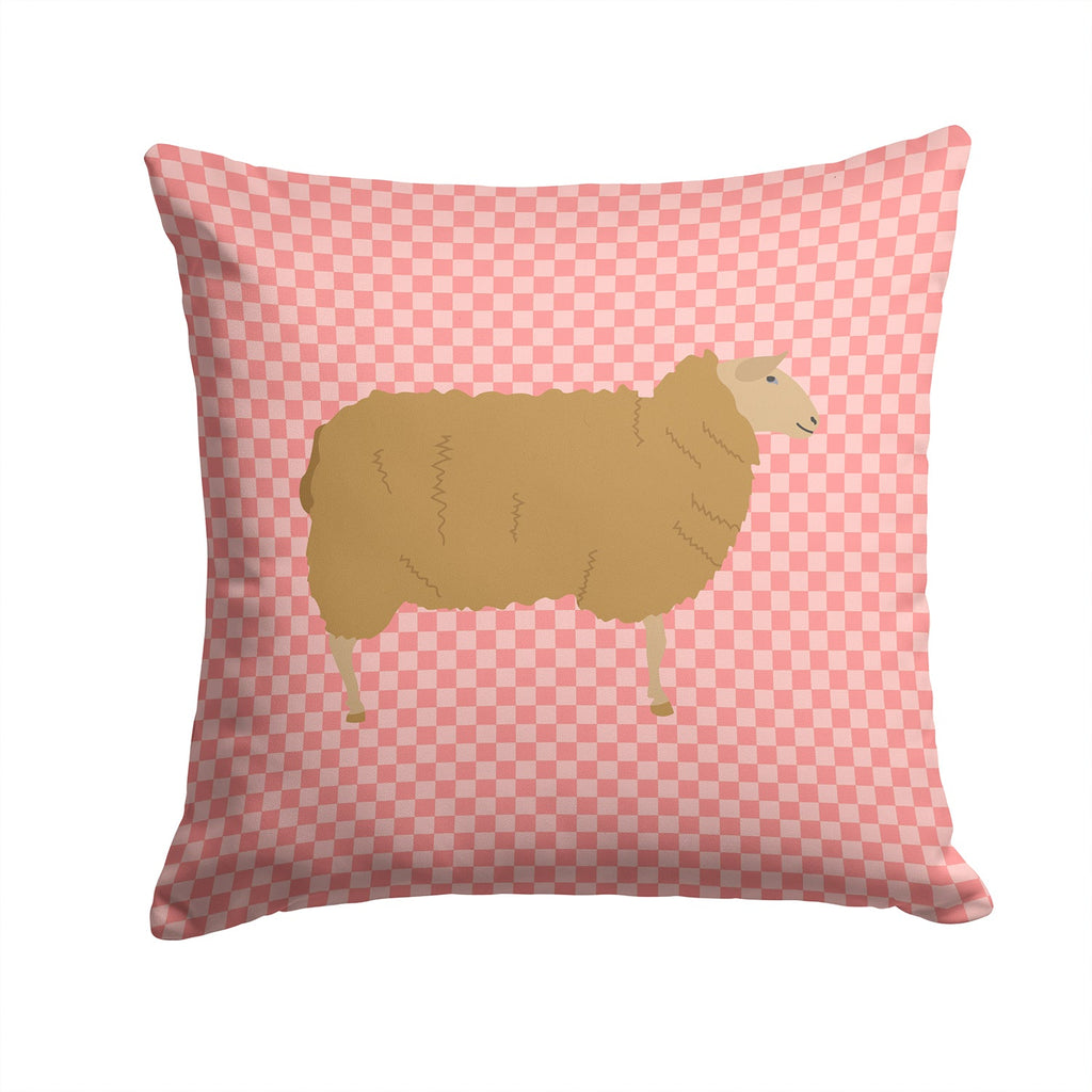 East Friesian Sheep Pink Check Decorative Throw Pillow 14x14 Indoor Outdoor Accent Cushion, Fabric Cover with Insert for Sofa, Bed, Porch & Living Room