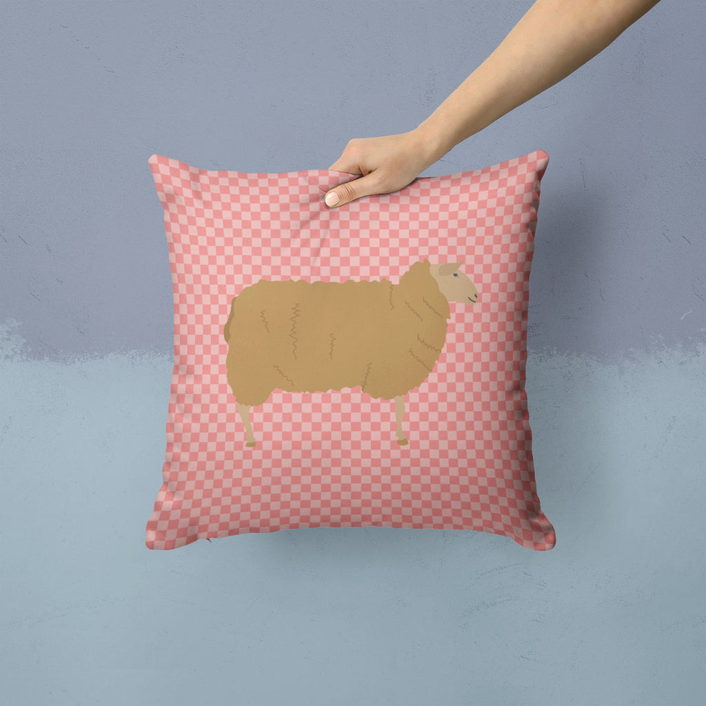 East Friesian Sheep Pink Check Decorative Throw Pillow 14x14 Indoor Outdoor Accent Cushion, Fabric Cover with Insert for Sofa, Bed, Porch & Living Room