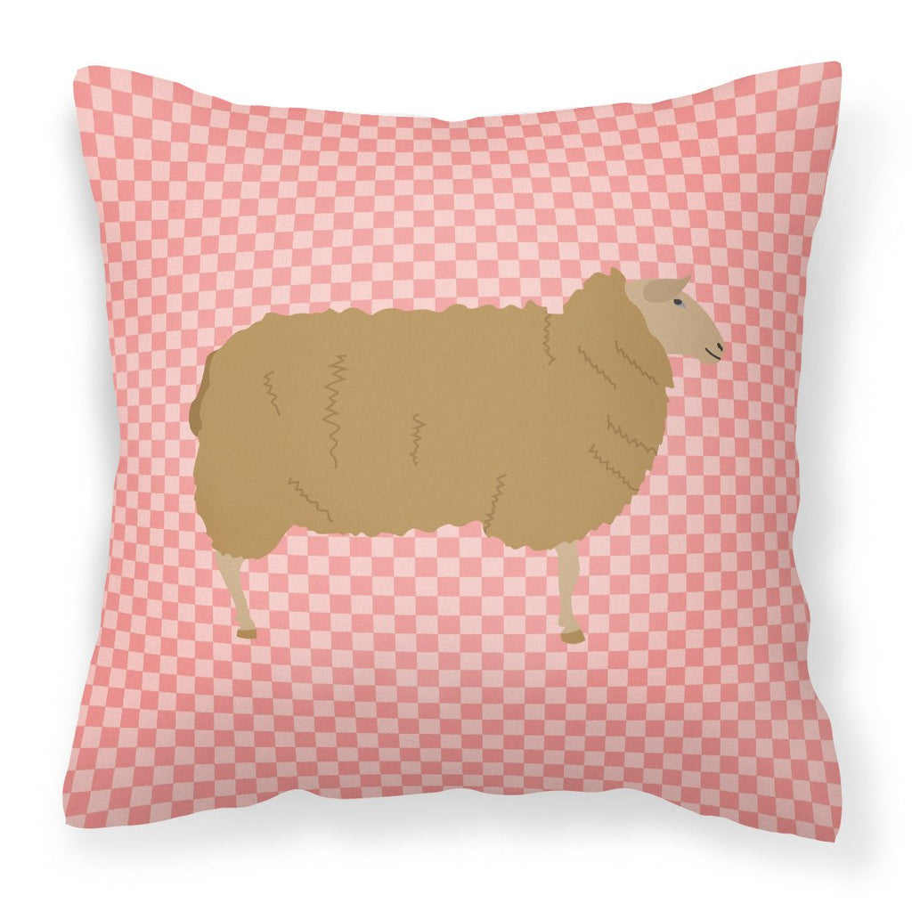 East Friesian Sheep Pink Check Decorative Throw Pillow 18x18 Indoor Outdoor Accent Cushion, Fabric Cover with Insert for Sofa, Bed, Porch & Living Room