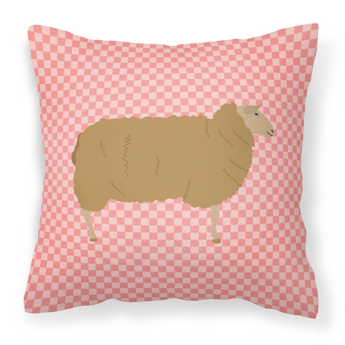 East Friesian Sheep Pink Check Decorative Throw Pillow 18x18 Indoor Outdoor Accent Cushion, Fabric Cover with Insert for Sofa, Bed, Porch & Living Room