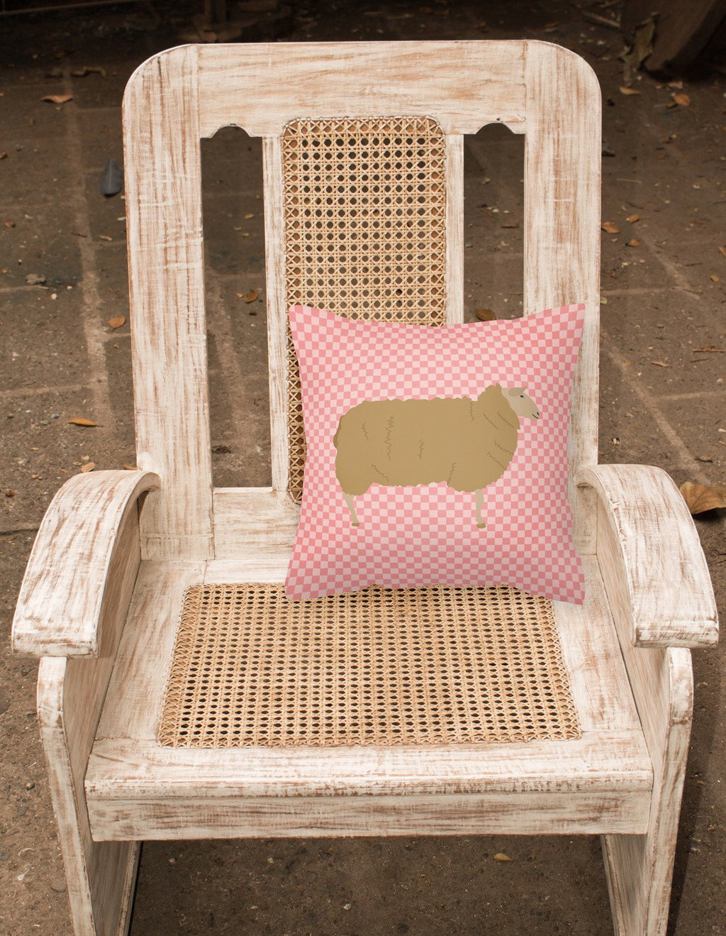 East Friesian Sheep Pink Check Decorative Throw Pillow 18x18 Indoor Outdoor Accent Cushion, Fabric Cover with Insert for Sofa, Bed, Porch & Living Room