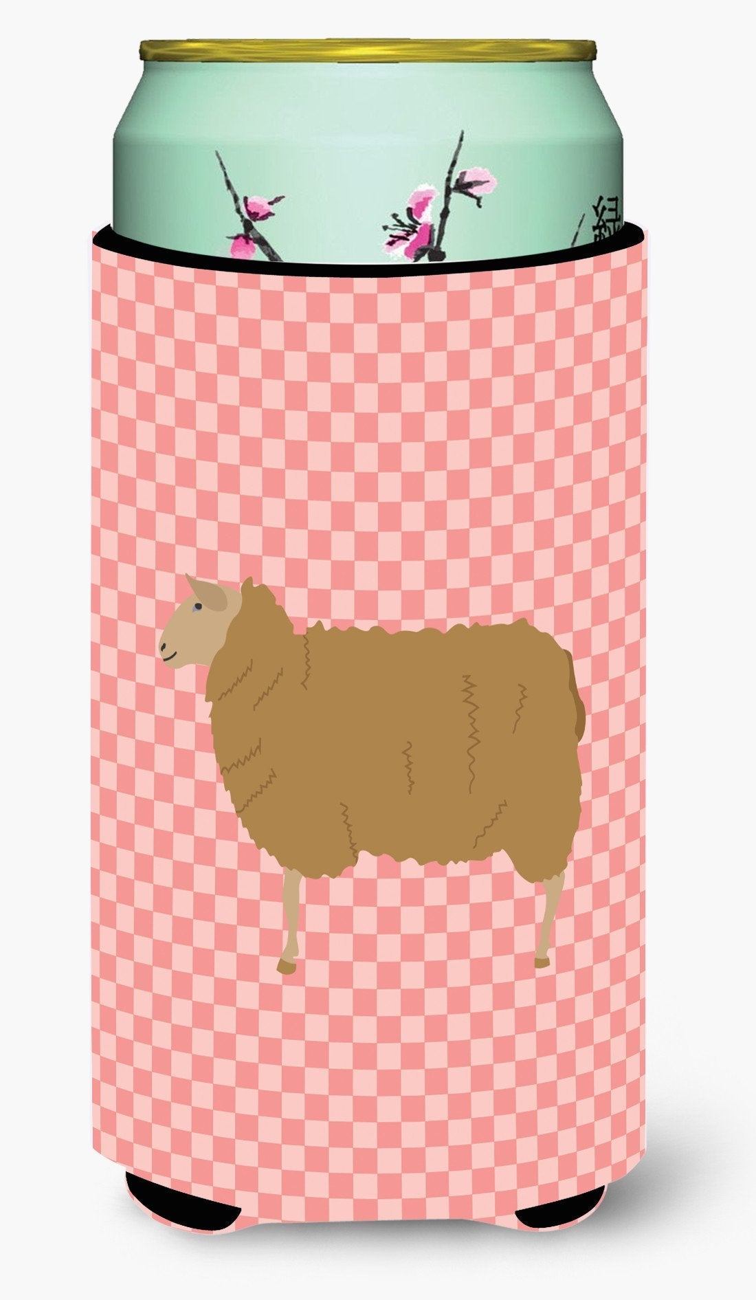 East Friesian Sheep Pink Check Tall Boy Hugger Can Cooler Sleeve Machine Washable Drink Collapsible Insulator Beverage Insulated Holder