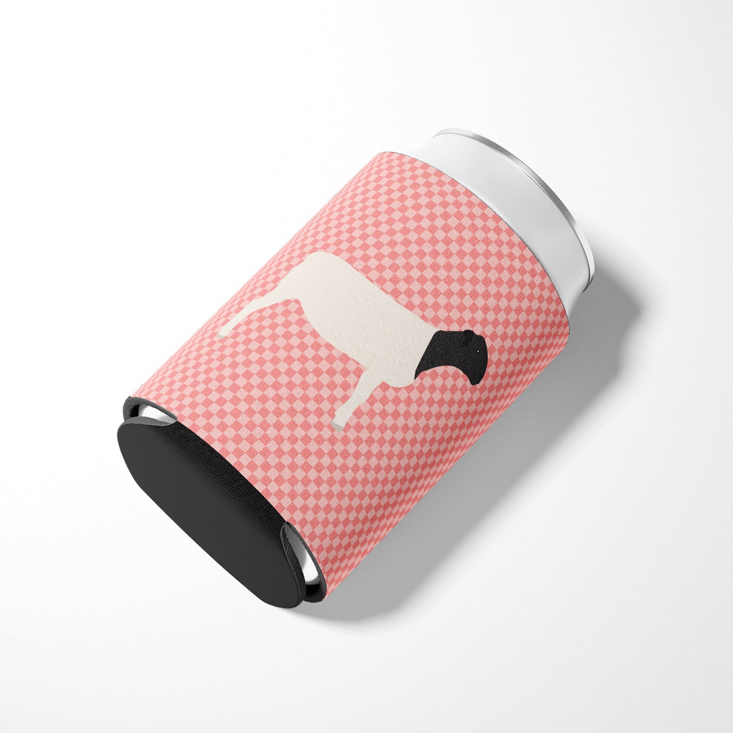Dorper Sheep Pink Check Can or Bottle Hugger Cooler Sleeve for Standard 12 oz Cans, Insulated Foam Beer & Soda Can Hugger Reusable