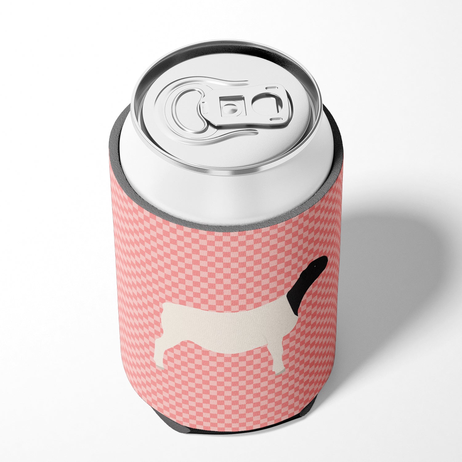 Dorper Sheep Pink Check Can or Bottle Hugger Cooler Sleeve for Standard 12 oz Cans, Insulated Foam Beer & Soda Can Hugger Reusable