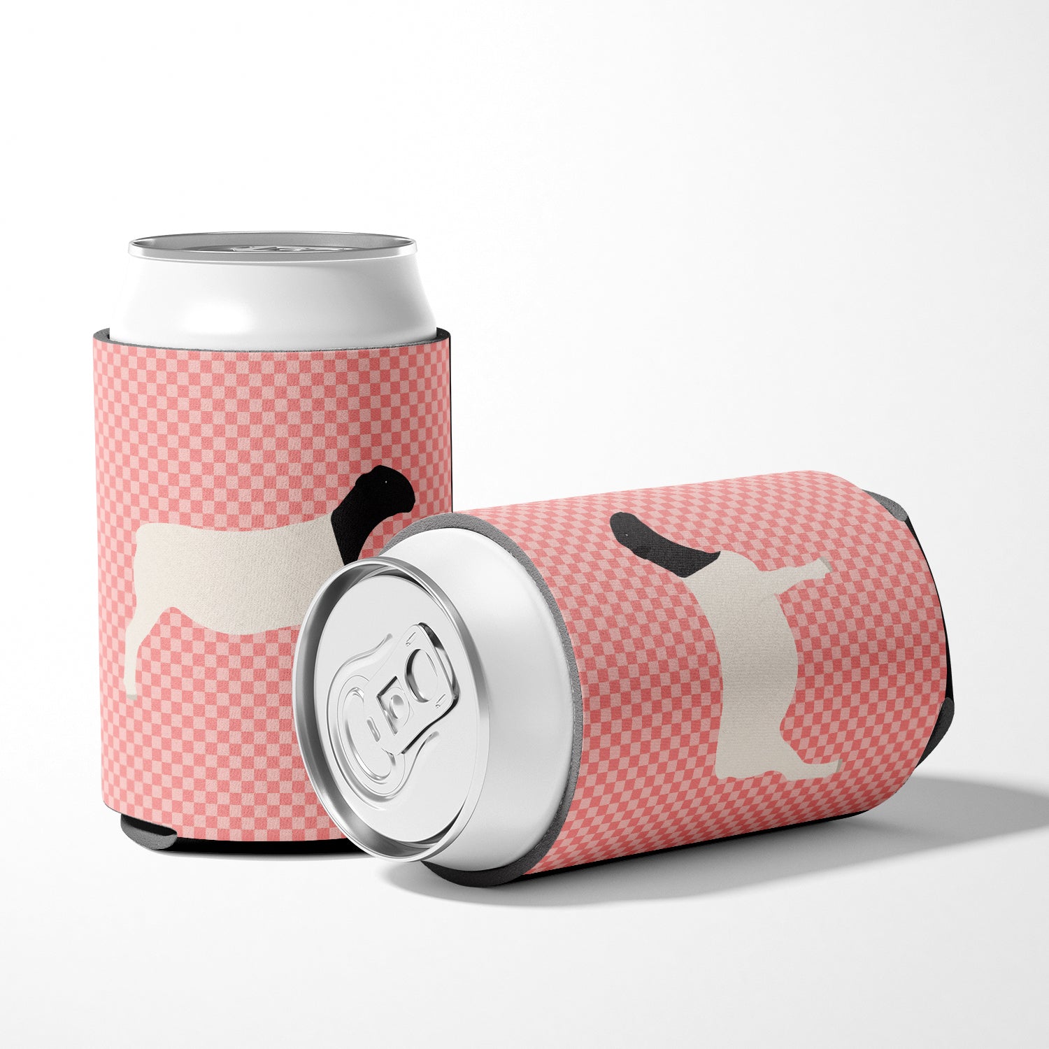 Dorper Sheep Pink Check Can or Bottle Hugger Cooler Sleeve for Standard 12 oz Cans, Insulated Foam Beer & Soda Can Hugger Reusable