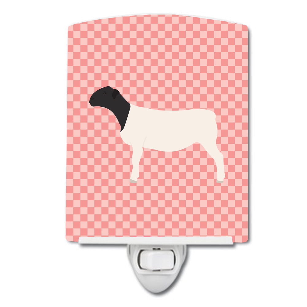 Dorper Sheep Pink Check Ceramic Night Light Compact, UL-Certified, Ideal for Bedroom, Bathroom, Nursery, Hallway, Kitchen, 6x4x3, Multicolor