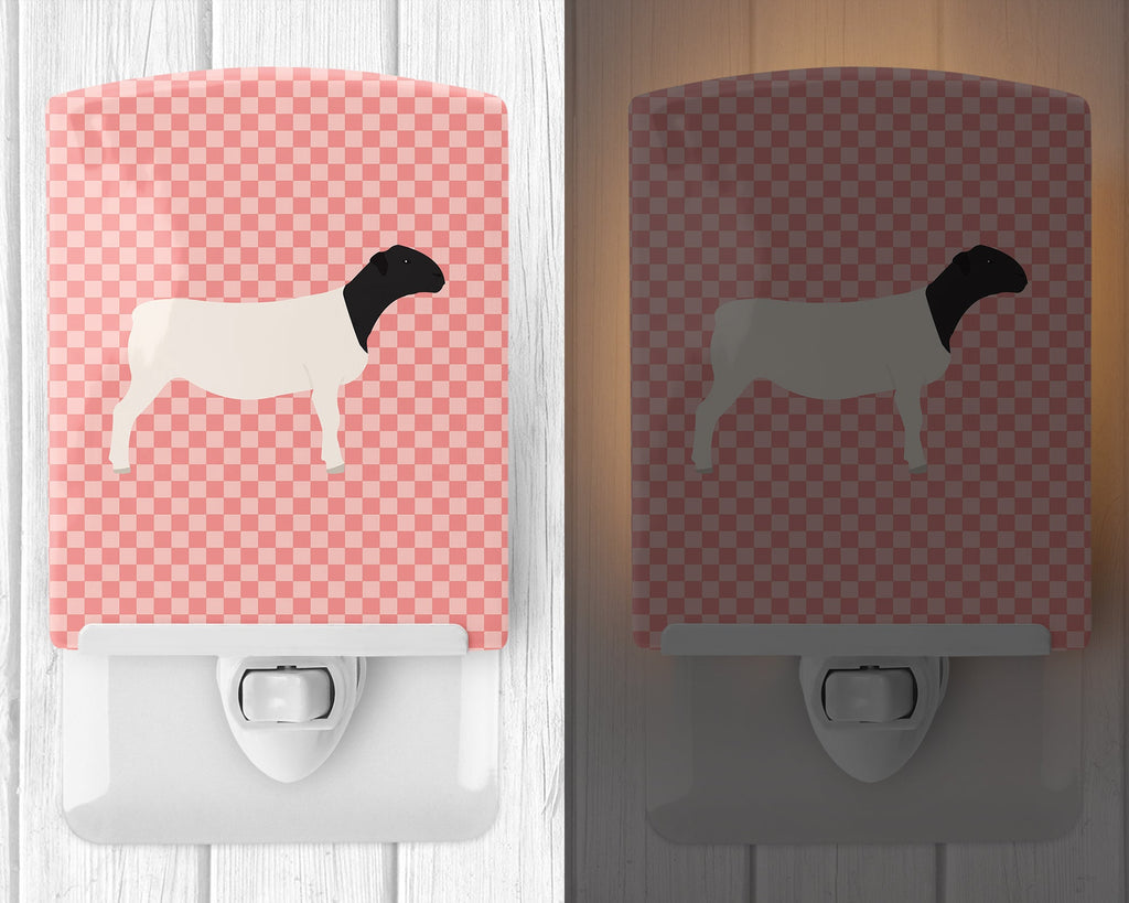 Dorper Sheep Pink Check Ceramic Night Light Compact, UL-Certified, Ideal for Bedroom, Bathroom, Nursery, Hallway, Kitchen, 6x4x3, Multicolor