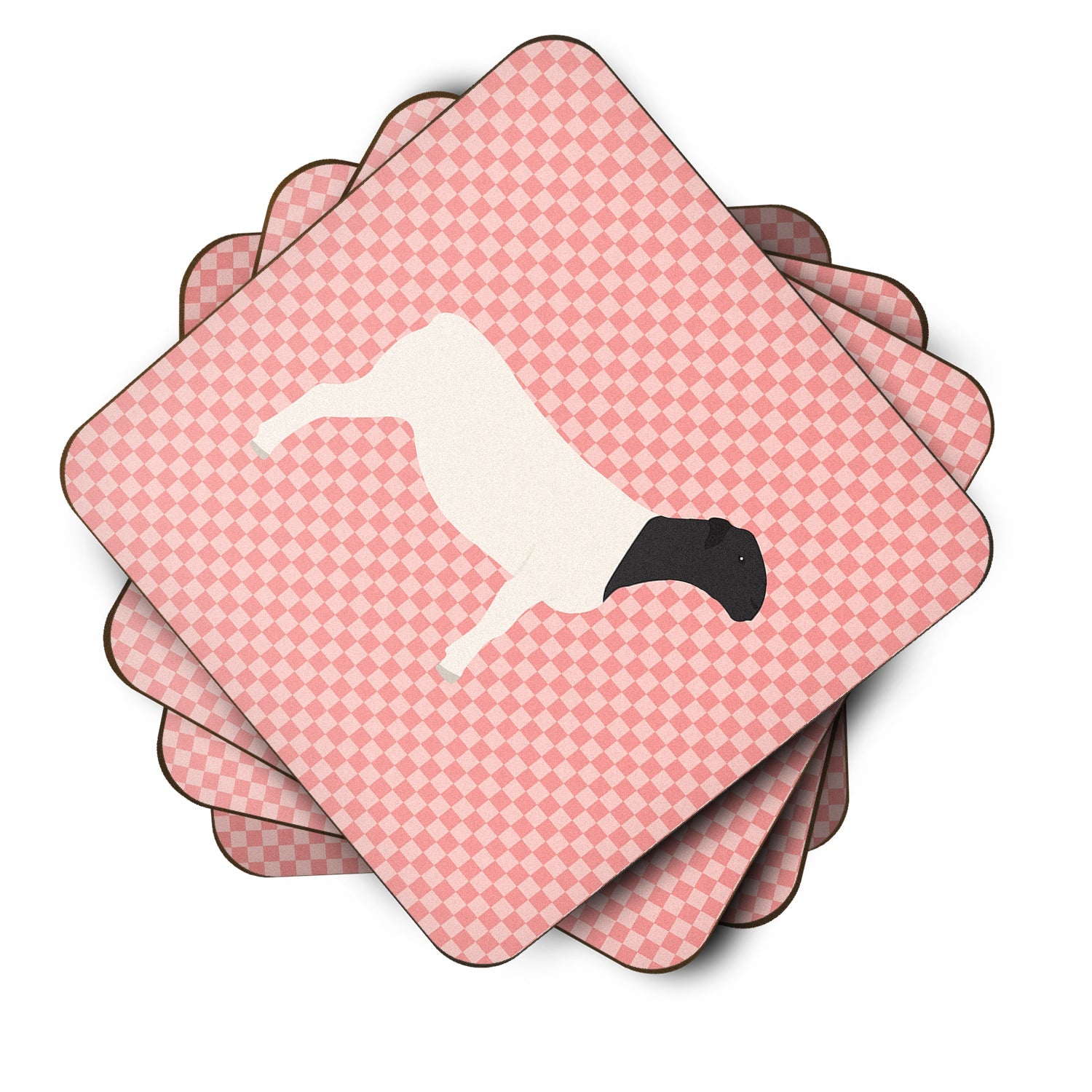 Dorper Sheep Pink Check Foam Coasters Set of 4 Cup Coasters for Indoor Outdoor, Tabletop Protection, Anti Slip, Mouse pad Material