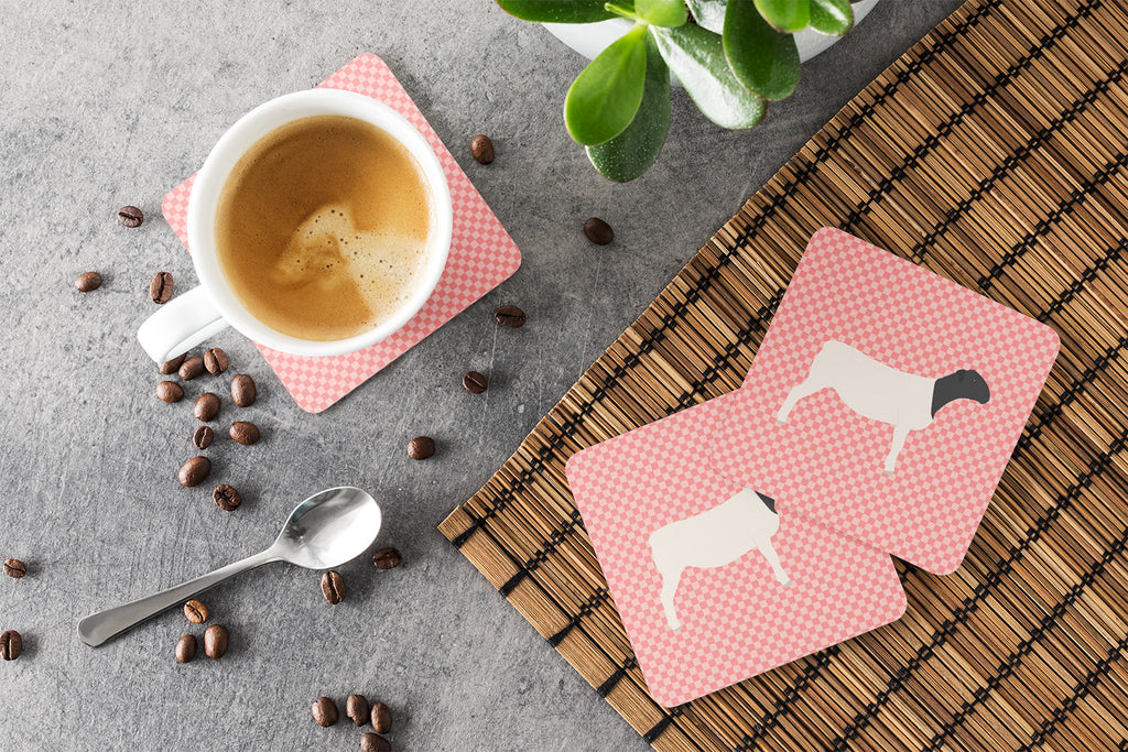 Dorper Sheep Pink Check Foam Coasters Set of 4 Cup Coasters for Indoor Outdoor, Tabletop Protection, Anti Slip, Mouse pad Material