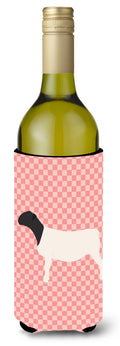 Dorper Sheep Pink Check Wine Bottle Hugger Gift Sleeve for Standard 750 ml Bottles, Insulated Reusable Also Fits Mini Shot & Pint Bottles