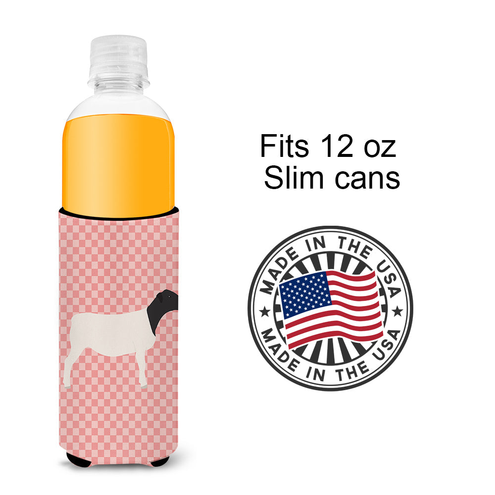 Dorper Sheep Pink Check Slim Can Hugger , Insulated Foam Hugger for 12 oz Slim Cans, Beer Bottles & Water Bottles, Printed in USA