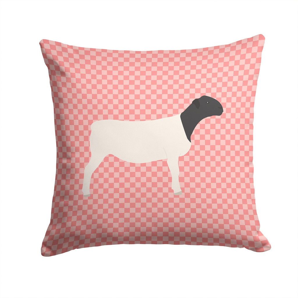 Dorper Sheep Pink Check Decorative Throw Pillow 14x14 Indoor Outdoor Accent Cushion, Fabric Cover with Insert for Sofa, Bed, Porch & Living Room