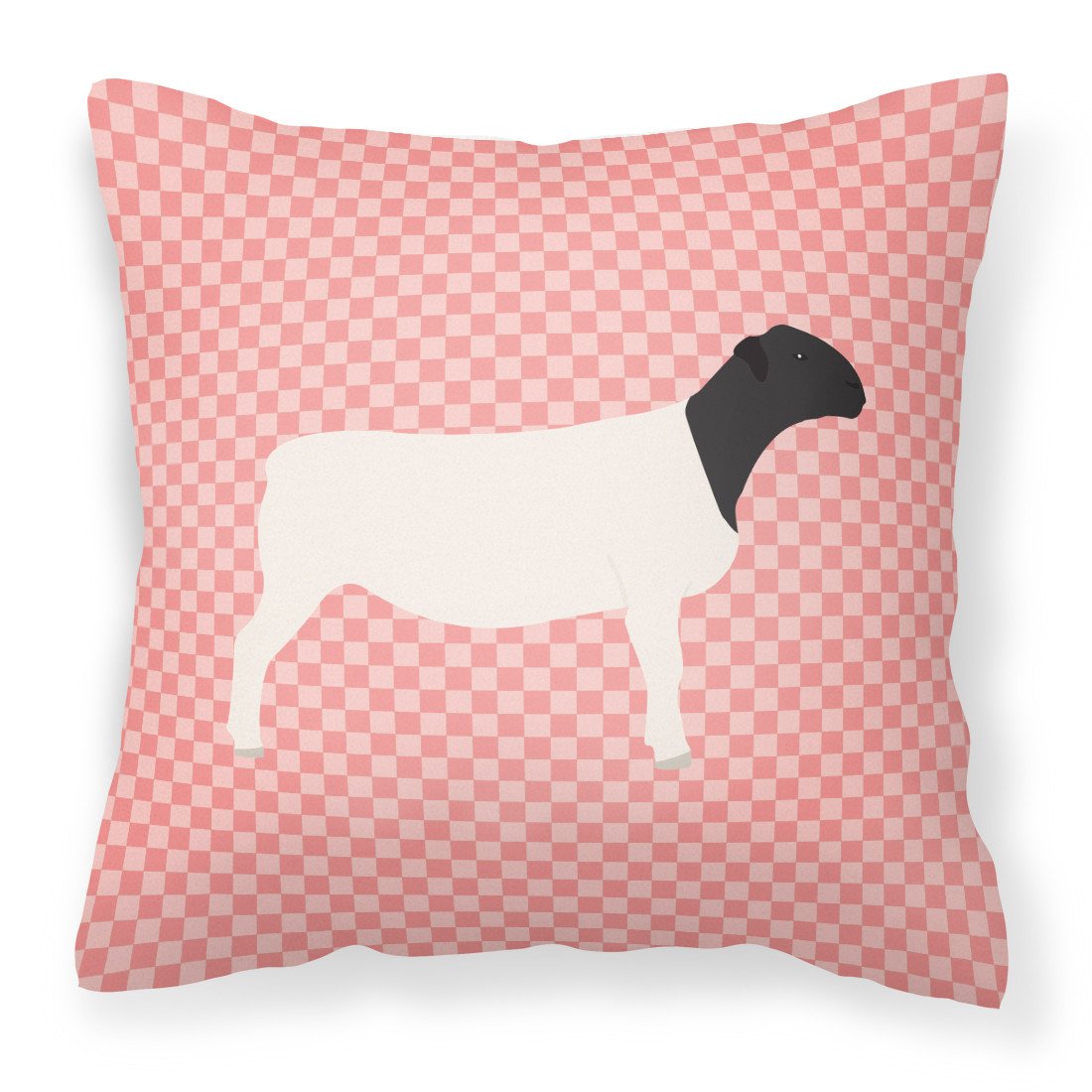 Dorper Sheep Pink Check Decorative Throw Pillow 18x18 Indoor Outdoor Accent Cushion, Fabric Cover with Insert for Sofa, Bed, Porch & Living Room