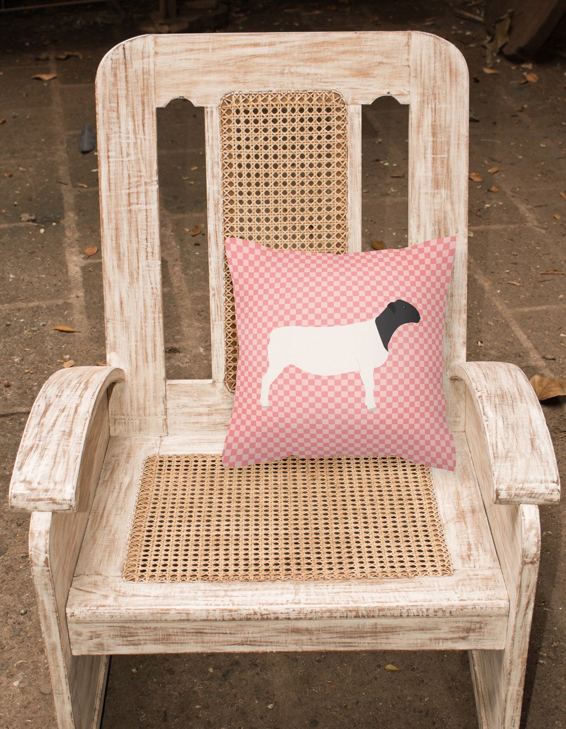 Dorper Sheep Pink Check Decorative Throw Pillow 18x18 Indoor Outdoor Accent Cushion, Fabric Cover with Insert for Sofa, Bed, Porch & Living Room