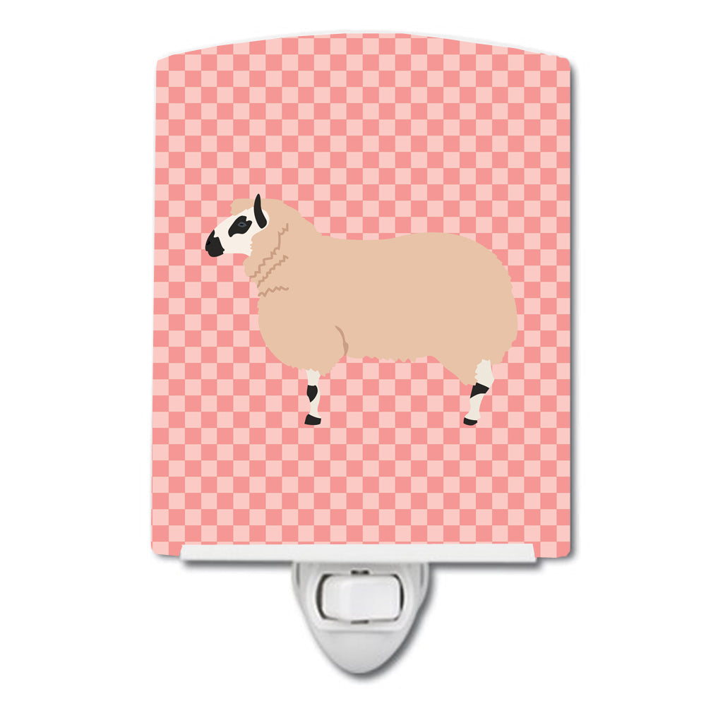 Kerry Hill Sheep Pink Check Ceramic Night Light Compact, UL-Certified, Ideal for Bedroom, Bathroom, Nursery, Hallway, Kitchen, 6x4x3, Multicolor