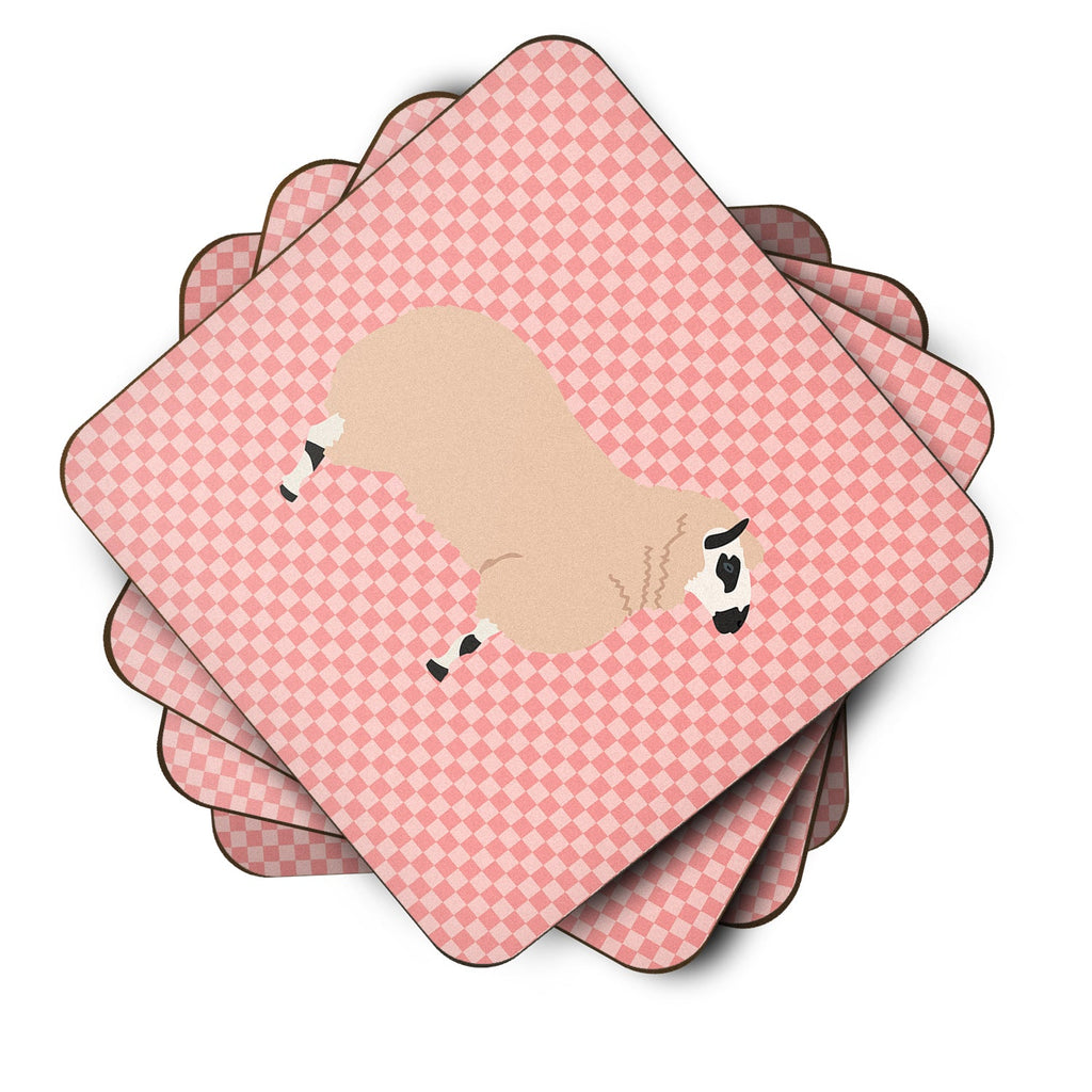 Kerry Hill Sheep Pink Check Foam Coasters Set of 4 Cup Coasters for Indoor Outdoor, Tabletop Protection, Anti Slip, Mouse pad Material
