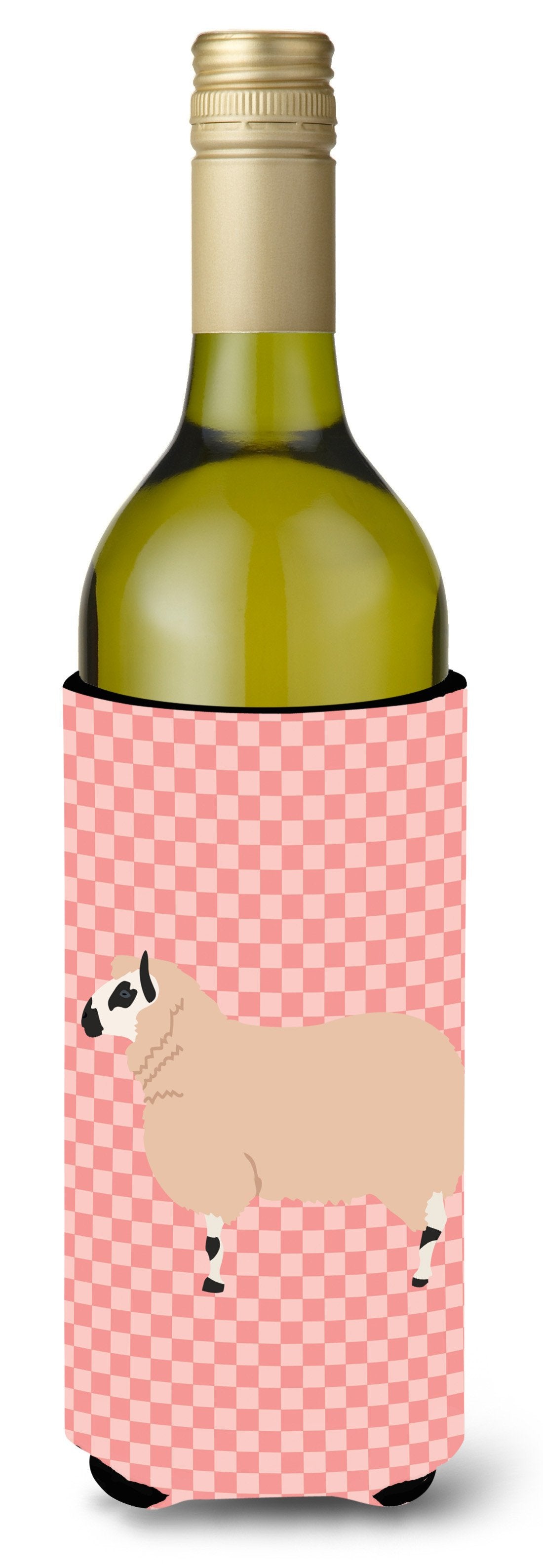 Kerry Hill Sheep Pink Check Wine Bottle Hugger Gift Sleeve for Standard 750 ml Bottles, Insulated Reusable Also Fits Mini Shot & Pint Bottles
