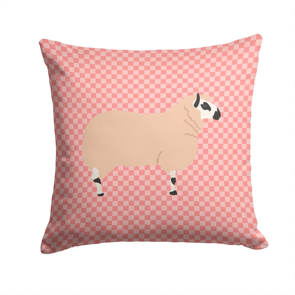 Kerry Hill Sheep Pink Check Decorative Throw Pillow 14x14 Indoor Outdoor Accent Cushion, Fabric Cover with Insert for Sofa, Bed, Porch & Living Room